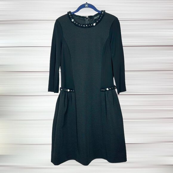 Rickie Freeman for Teri Jon Black Raw Edge Trim Sheath Dress size 8 - Picture 2 of 12